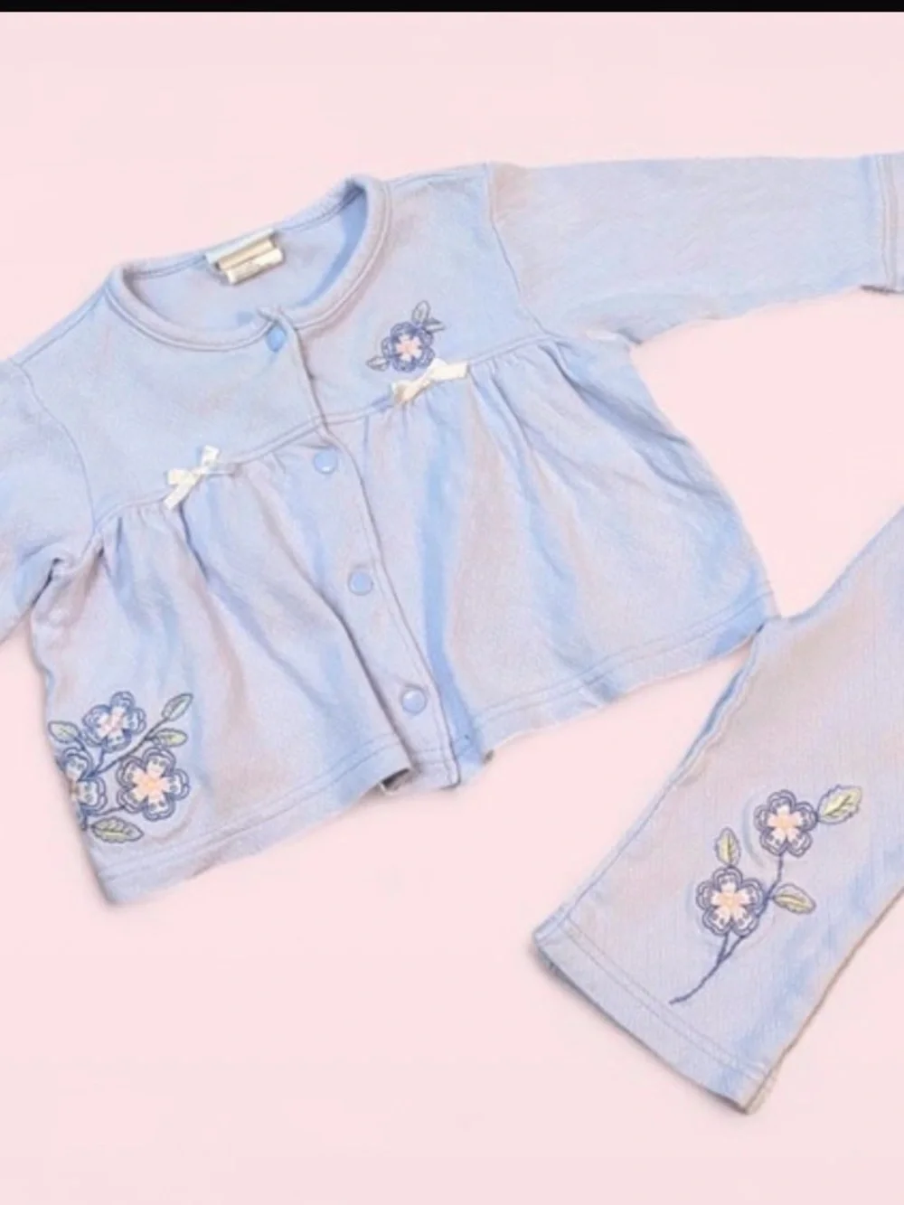 Vintage Vitamin baby Lavender Floral Embroidered baby girl outfit set